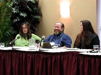 Photo by Jason Della Rocca/IGDA. Brenda Brathwaite, me, and Kelly Rued at the Sex and Gender panel. Photo of Sex and Gender panel.