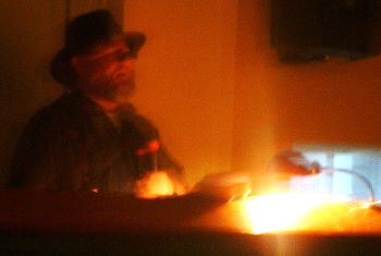This strangely arty shot is of me lecturing at the meeting. I think the flash failed. Ernest Adams speaking