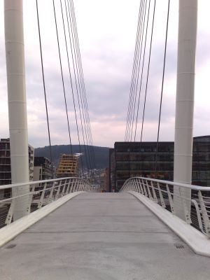 Drammen's spiffy new pedestrian bridge. Image of Drammen's pedestrian bridge