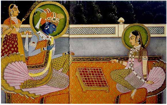 Krishna and Radha playing Chaturanga